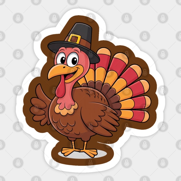 Cute Thanksgiving Turkey Cartoon – Funny Pilgrim Hat Turkey for Thanksgiving 2025 Sticker by Creatifly Graphic Tees